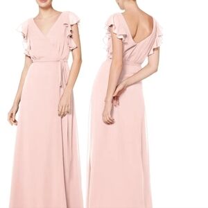 NEW #LEVKOFF Blush Pink RUFFLE SLEEVE Chiffon Wrap Dress